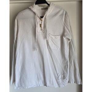 Cotton Natural Women Hoodie S White Solid Boho Pullover Sweatshirt Top